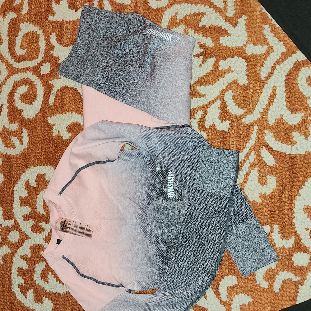 Gymshark pink and gray long sleeve and legging set size xsmall